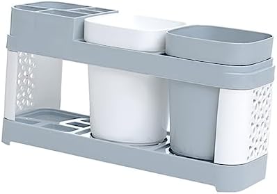 Bathroom Toothbrush Organizer With 2 Cups And 5 Slots