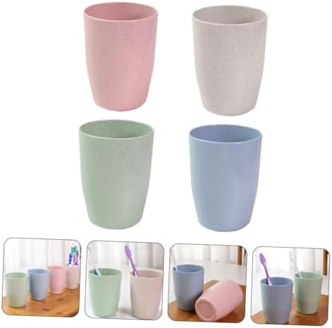 4-Piece Wheat Straw Mouth Wash Toothbrush Cup Holder Set