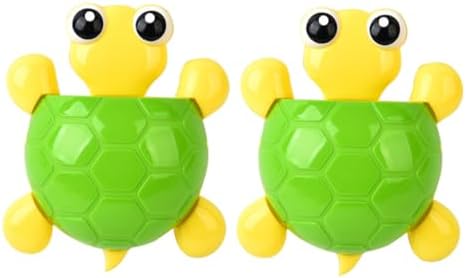 2PCS Cute Green Turtle Suction Cup Toothbrush Toothpaste Holder for Bathroom Organization