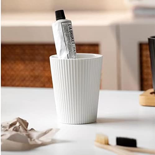 Simple Vertical Pattern Ceramic Wash Cup for Mouthwash - Home Hotel Brush Holder