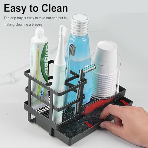Stylish Black Toothbrush Holder Perfect for Your Bathroom with Drainage Countertop Organizer
