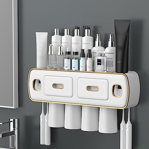 Small Wall-Mounted Toothbrush Holder with Toothpaste Squeeze Device