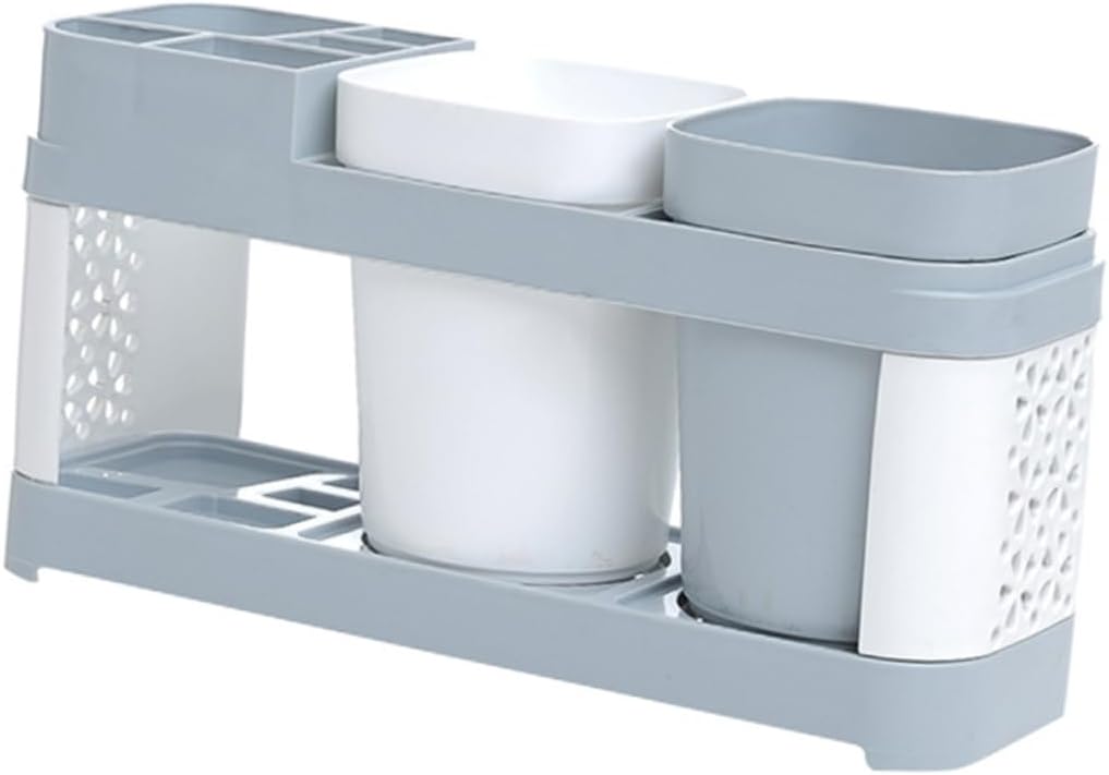 Bathroom Toothbrush Organizer With 2 Cups And 5 Slots