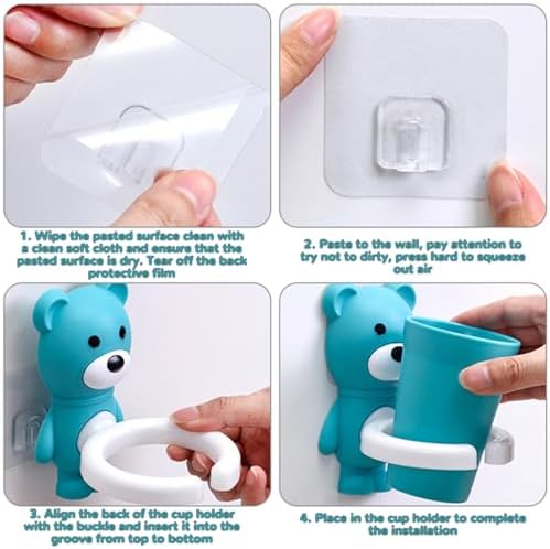 Kids Toothbrush Holder Set Bear Shaped Wall Mounted