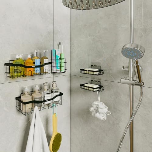 Stainless Steel 5-Piece Adhesive Shower Caddy