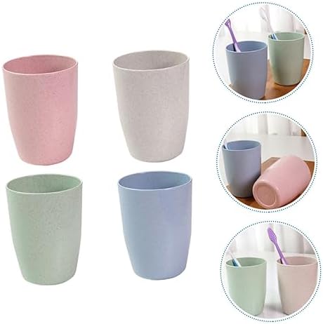 4-Piece Wheat Straw Mouth Wash Toothbrush Cup Holder Set