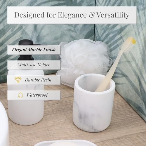 White Marble Resin Toothbrush Holder