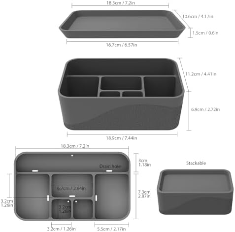 OKeanu Toothbrush and Toothpaste 6 Compartment Silicone Organizer - Darkgray