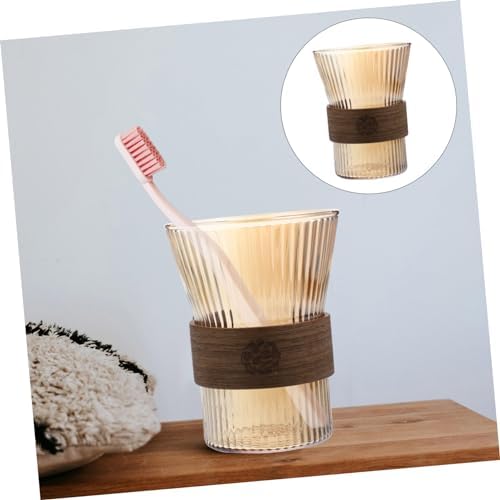 High-Quality Glass Toothbrush Mug with Wooden Waist Design