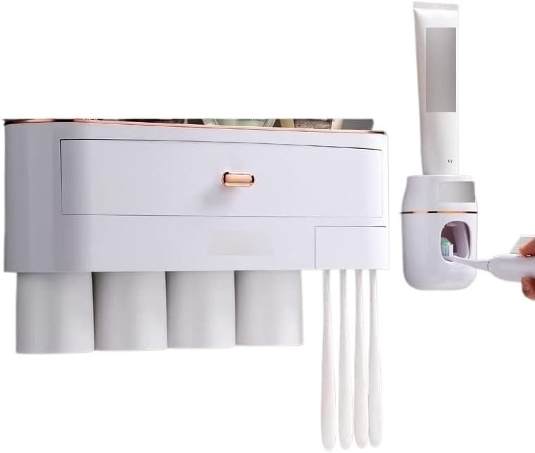 DSESS Magnetic Toothbrush Holder 4 Cups Gray