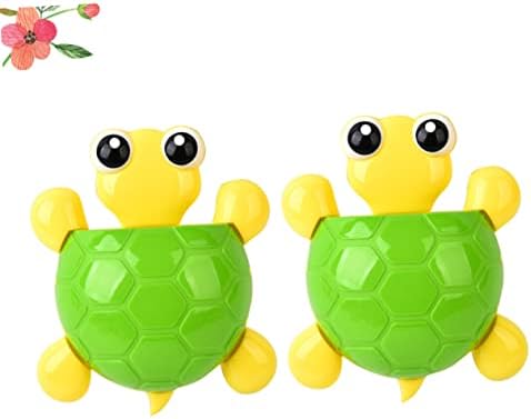 2PCS Cute Green Turtle Suction Cup Toothbrush Toothpaste Holder for Bathroom Organization