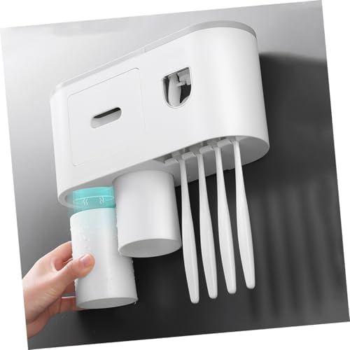 1Pc Wall Mounted Toothbrush Rack with Automatic Toothpaste Dispenser