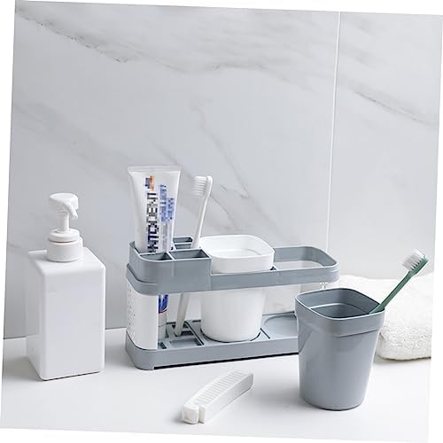 Bathroom Toothbrush Organizer With 2 Cups And 5 Slots