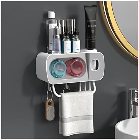 Wall Mount Toothbrush Holder With Eco-Friendly Squeezer 4 Mouthwash Cups