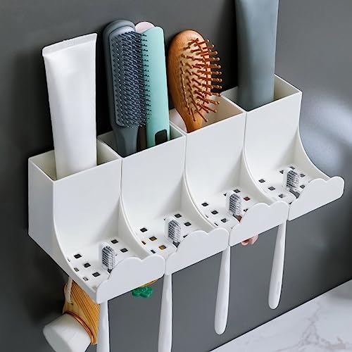 Wall Mounted Toothbrush Holder with Squeezer and Storage