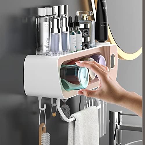 Wall Mount Toothbrush Holder With Eco-Friendly Squeezer 4 Mouthwash Cups