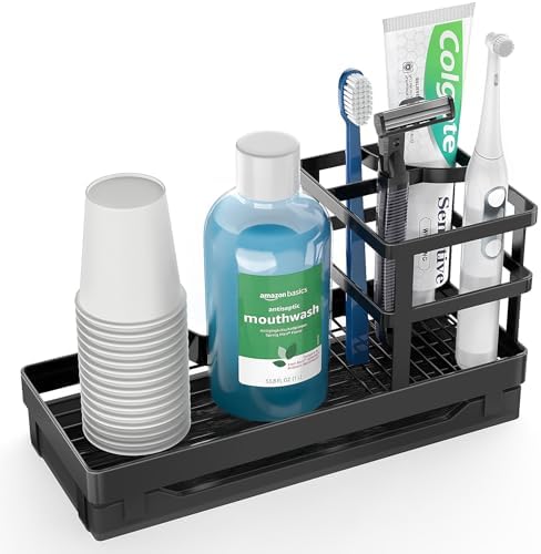 Stylish Black Toothbrush Holder Perfect for Your Bathroom with Drainage Countertop Organizer