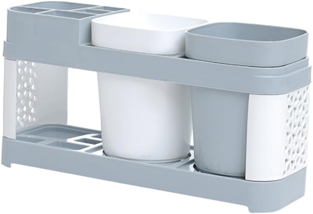 Suction Cup Toothbrush Toothpaste Organizer - 2 Cups 5 Slots Durable Sturdy
