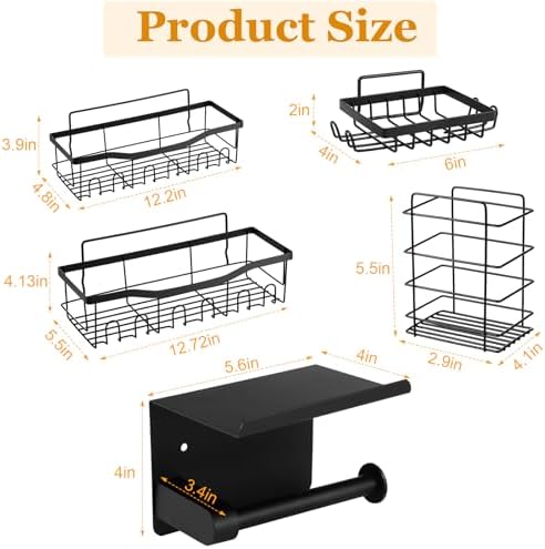 6-Piece Adhesive Shower Caddy Durable Stylish