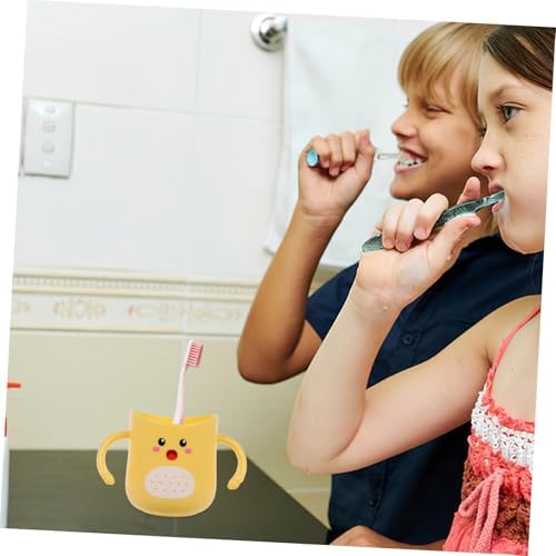 Kisangel Toothbrush Cup Double Handles Durable Cartoon Holder Easy to Clean