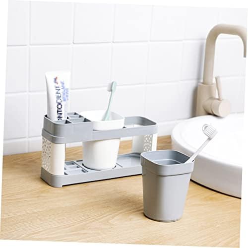 Bathroom Toothbrush Organizer With 2 Cups And 5 Slots