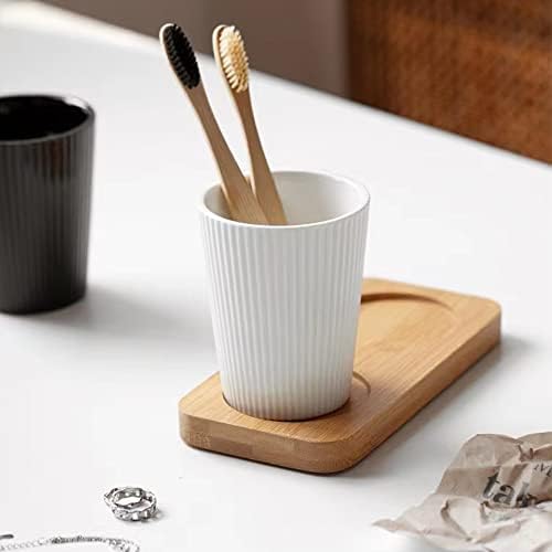 Simple Vertical Pattern Ceramic Wash Cup for Mouthwash - Home Hotel Brush Holder
