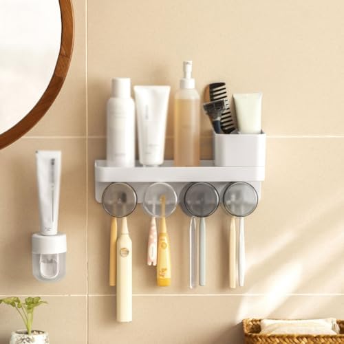 Wall-Mounted Toothbrush Holder Gray Storage Box Bathroom Accessory