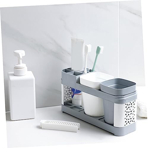 Bathroom Toothbrush Organizer With 2 Cups And 5 Slots