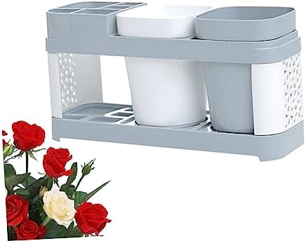 Suction Cup Toothbrush Toothpaste Organizer - 2 Cups 5 Slots Durable Sturdy