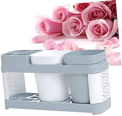Suction Cup Toothbrush Toothpaste Organizer - 2 Cups 5 Slots Durable Sturdy