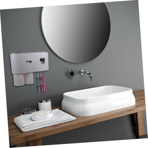 FOYTOKI Wall-Mounted Toothpaste Dispenser Toothbrush Holder with 2 Cups