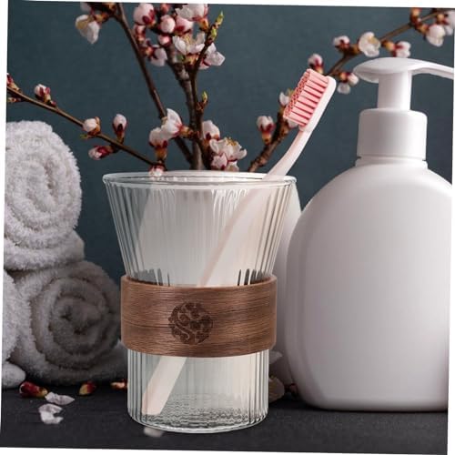 Wakauto Glass Toothbrush Cup with Wood Base