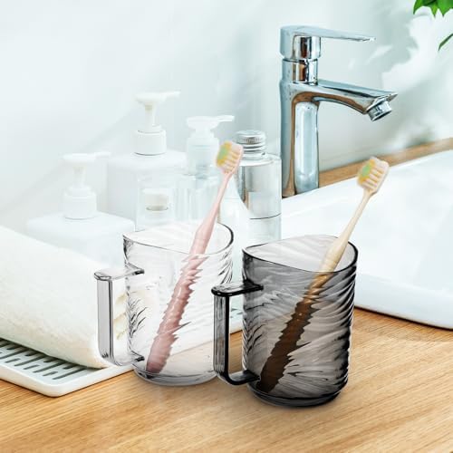 Double-Pack 2Pcs Transparent Plastic Toothbrush Holder with Ergonomic Handle