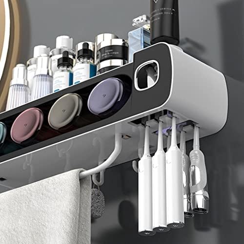 Wall Mount Toothbrush Holder With Eco-Friendly Squeezer 4 Mouthwash Cups