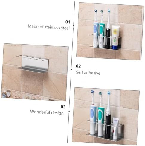 Wall Mounted Stainless Steel Toothpaste Organizer with Electric Toothbrush Slots
