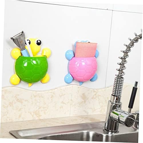 2PCS Cute Green Turtle Suction Cup Toothbrush Toothpaste Holder for Bathroom Organization