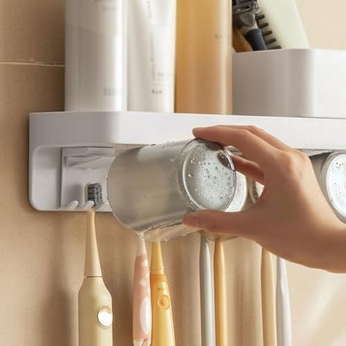 Wall-Mounted Toothbrush Holder Gray Storage Box Bathroom Accessory