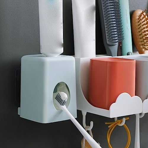 Wall Mounted Toothbrush Holder with Squeezer and Storage