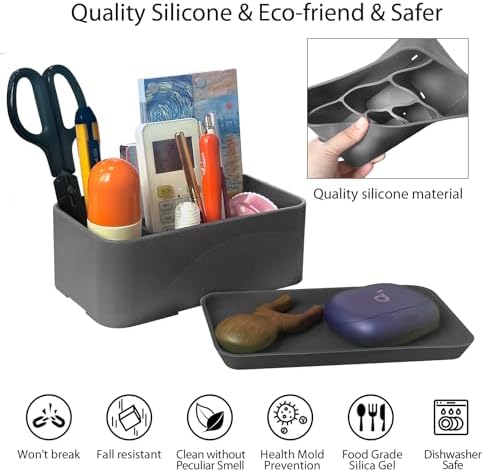 OKeanu Toothbrush and Toothpaste 6 Compartment Silicone Organizer - Darkgray