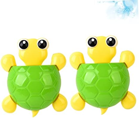 2PCS Cute Green Turtle Suction Cup Toothbrush Toothpaste Holder for Bathroom Organization