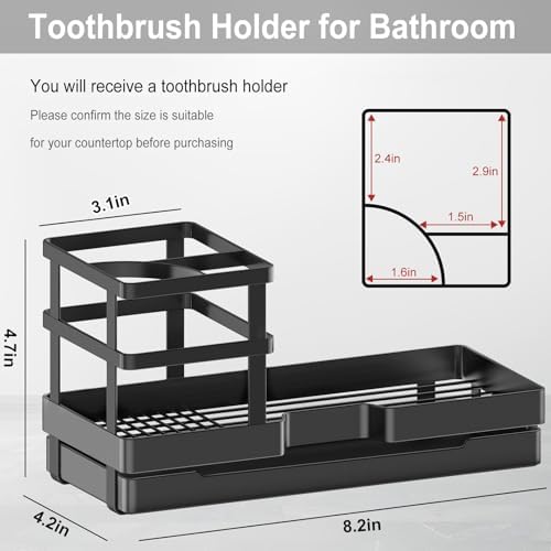 Stylish Black Toothbrush Holder Perfect for Your Bathroom with Drainage Countertop Organizer