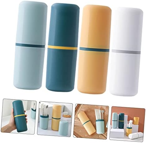 HAKIDZEL 4-Piece Portable Toothbrush Holder with Travel Toothpaste Container Organizer