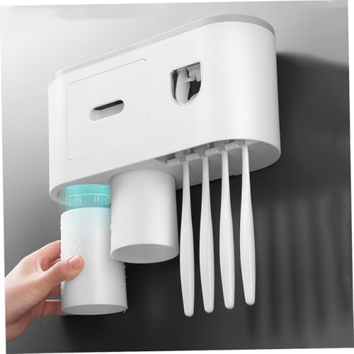 FOYTOKI Wall-Mounted Toothpaste Dispenser Toothbrush Holder with 2 Cups