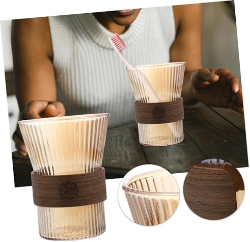 High-Quality Glass Toothbrush Mug with Wooden Waist Design