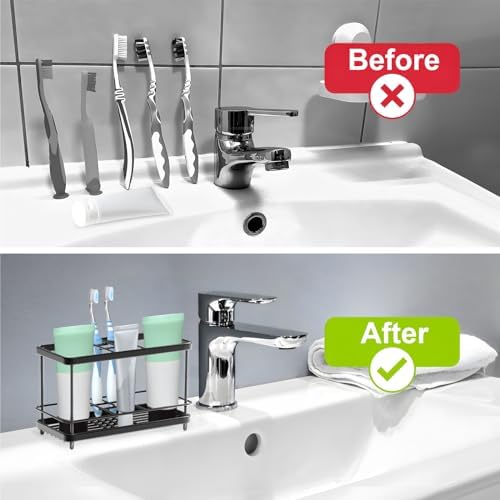 EOFJRUC High-Quality Stainless Steel 7-Slot Bathroom Toothbrush Holder Toothpaste Organizer