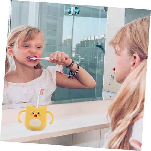 Kisangel Toothbrush Cup Double Handles Durable Cartoon Holder Easy to Clean
