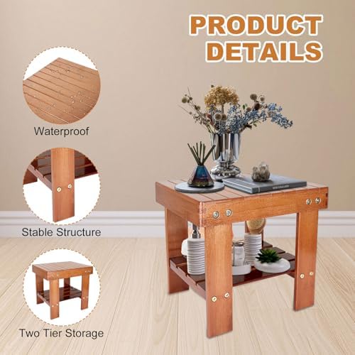 SenenQu Bamboo shower bench with 14-inch storage