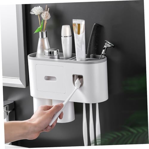 1Pc Wall Mounted Toothbrush Rack with Automatic Toothpaste Dispenser