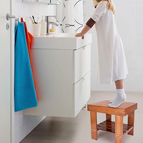 SenenQu Bamboo shower bench with 14-inch storage