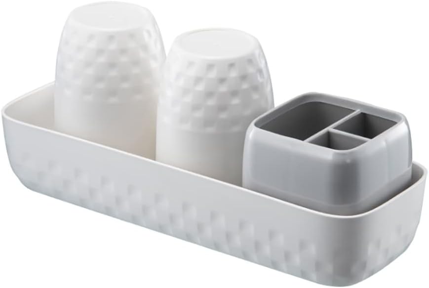 Toothbrush Holder Set - 2 Wave Cups 3 Slots Kids Couples Friendly